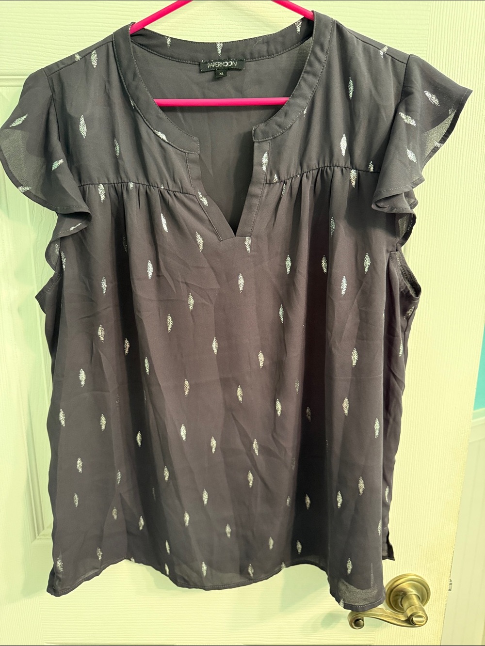 Papermoon Black Flutter Sleeve Blouse with Silver Foil Accents
